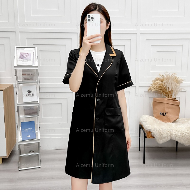 Uniforme de belleza negro con  - Lab Coat Medical reseña y precio